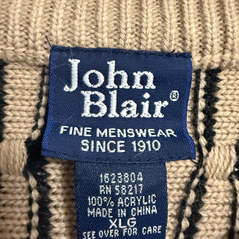 Vintage John Blair Men’s Textured 90s Beige and Black Geometric Sweater - Picture 4 of 5